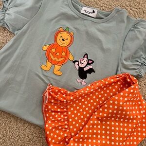 Disney Gray T-Shirt with Orange Polka Dot Skirt